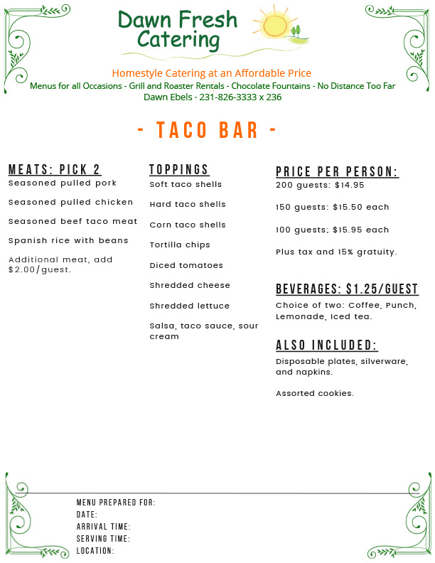 Menus Dawn Fresh Catering