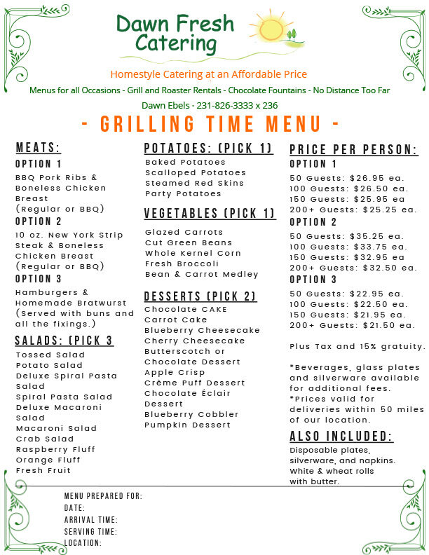 Menus - Dawn Fresh Catering